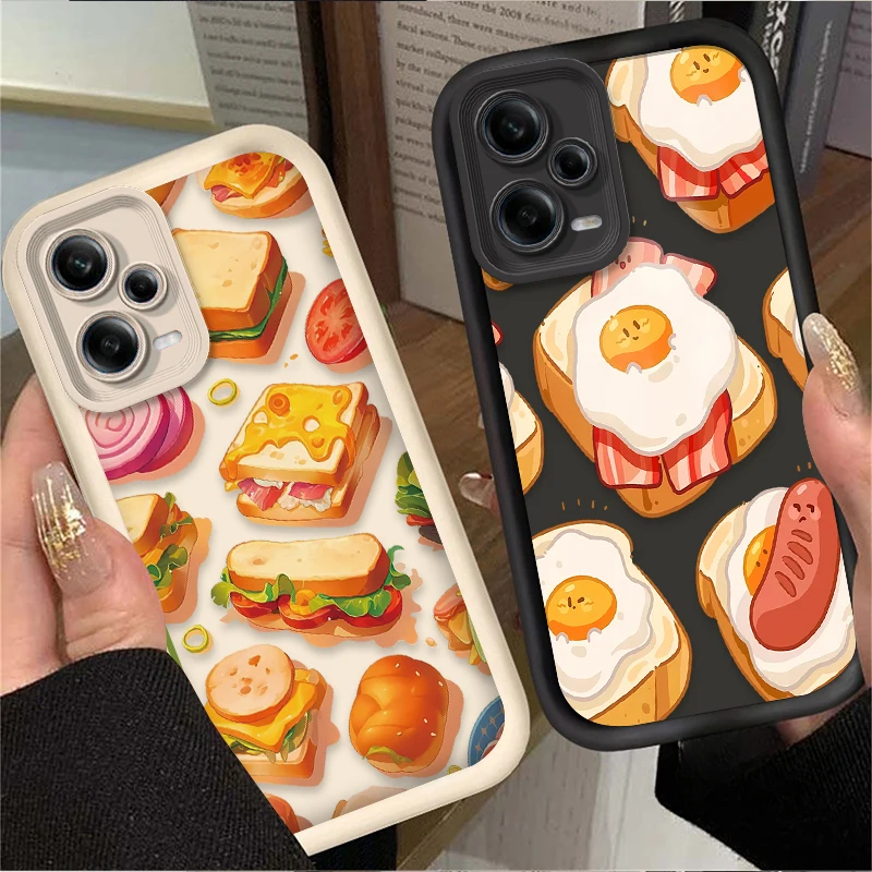 Case for Xiaomi Redmi Note 13 12 11 Pro Plus 4G 5G 12S 11S 10S 10 9 9S Redmi 14C 13C 12C A3 12 Delicious Sandwich Silicone Cover