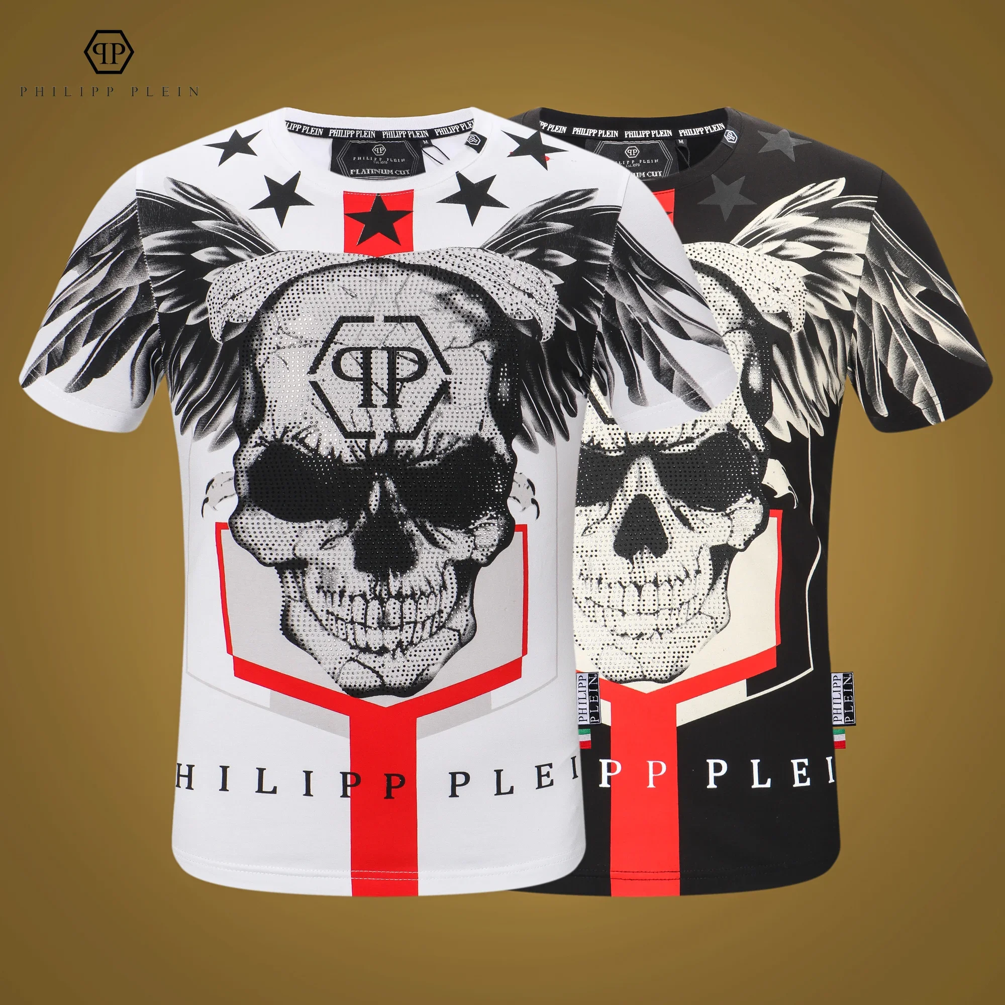 Philipp Plein New Trend Personality Classic Retro Fashion Sports Summer Hip Hop Diamond Crew Neck T-shirt