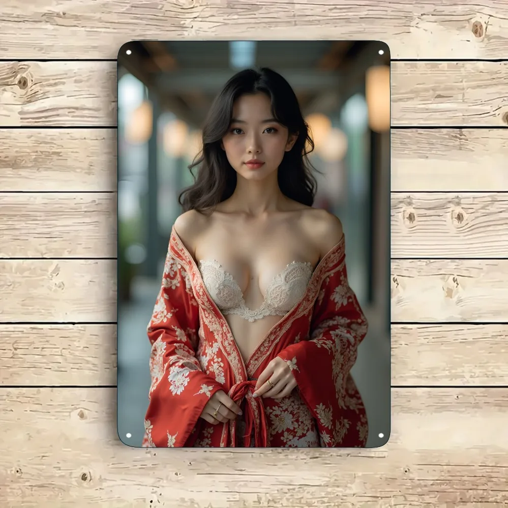Vintage Sexy Lady Metall-Blechschild 8x12 Zoll 2D Flache Wandkunst Bar Café Männerhöhle Dekoration