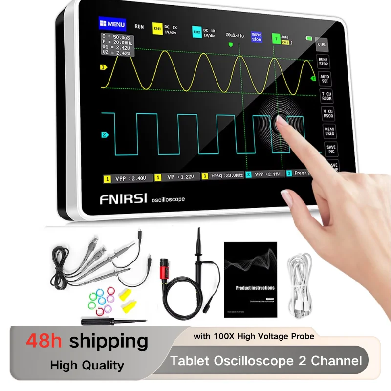 

Tablet Oscilloscope 2 Channel, Handheld Oscilloscope with 100X High Voltage Probe, 100MHz Bandwidth, 1GSa/s Sampling Rate