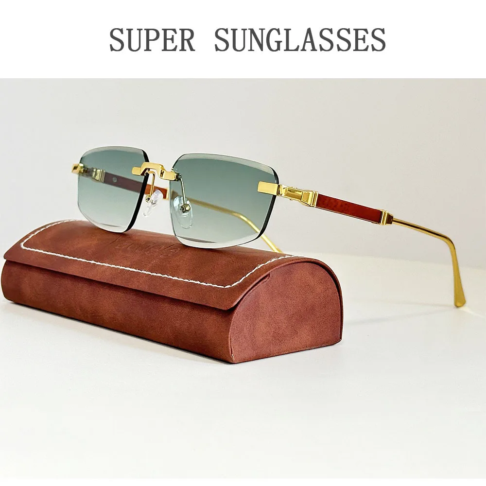 2026 Holz Randlose Sonnenbrille Frauen Trendy Sonnencreme Vintage Sonnenbrille Männer Urlaub Mode Gläser Lentes De Sol Mujer Okulary – Detail 1