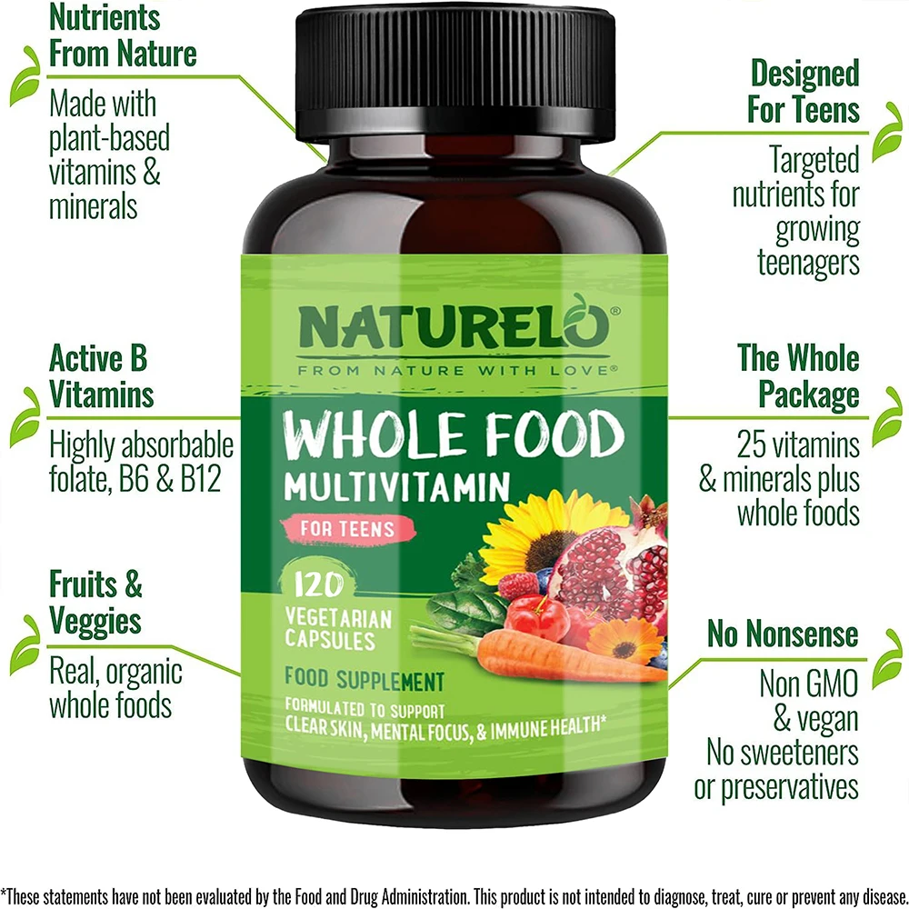 Natural Multivitamins for Teens - Natural Vitamins/Minerals for Boys and Girls - Supplements for Athletic Children