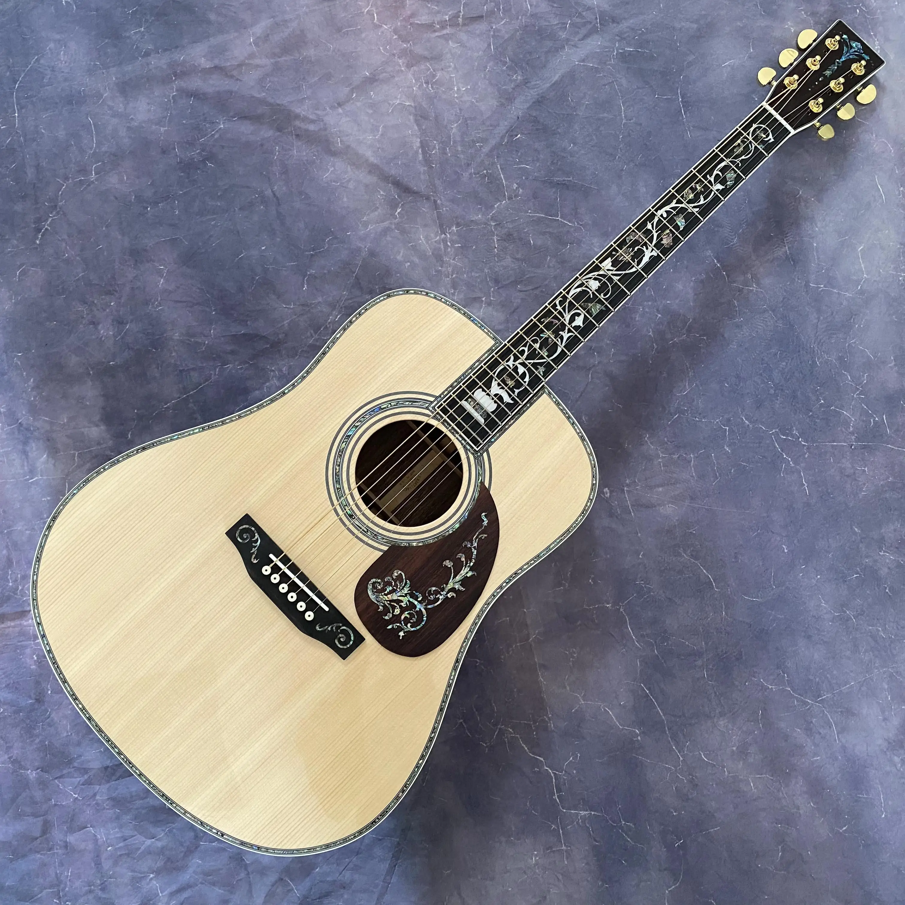 Deluxe D-45 acoustic Guitar Solid Spruce top ebony fingerboard 20 frets 6-string physical shot for quick delivery