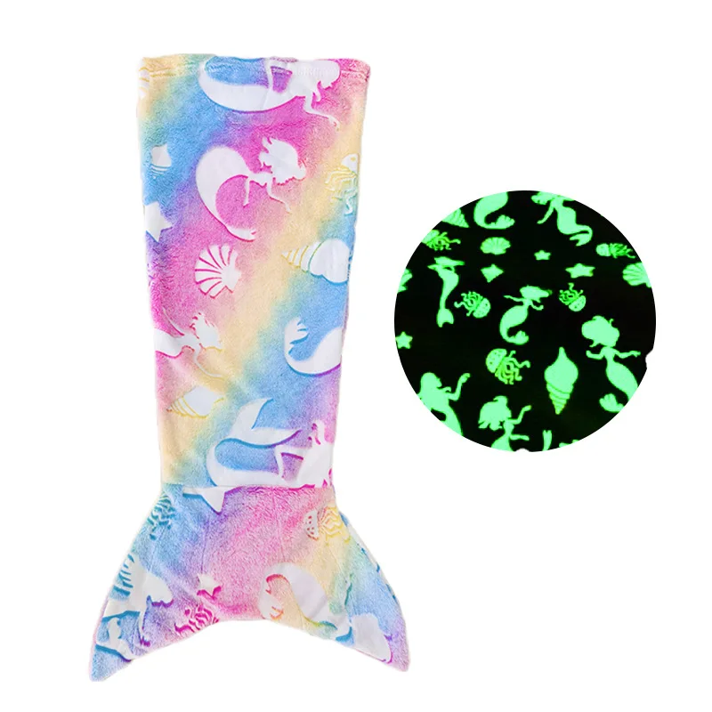 

Mermaid Blanket Double-sided Flannel Quilt Fluorescent Green at Night TV Cover Decorative Tail For Children Adult Party Gift