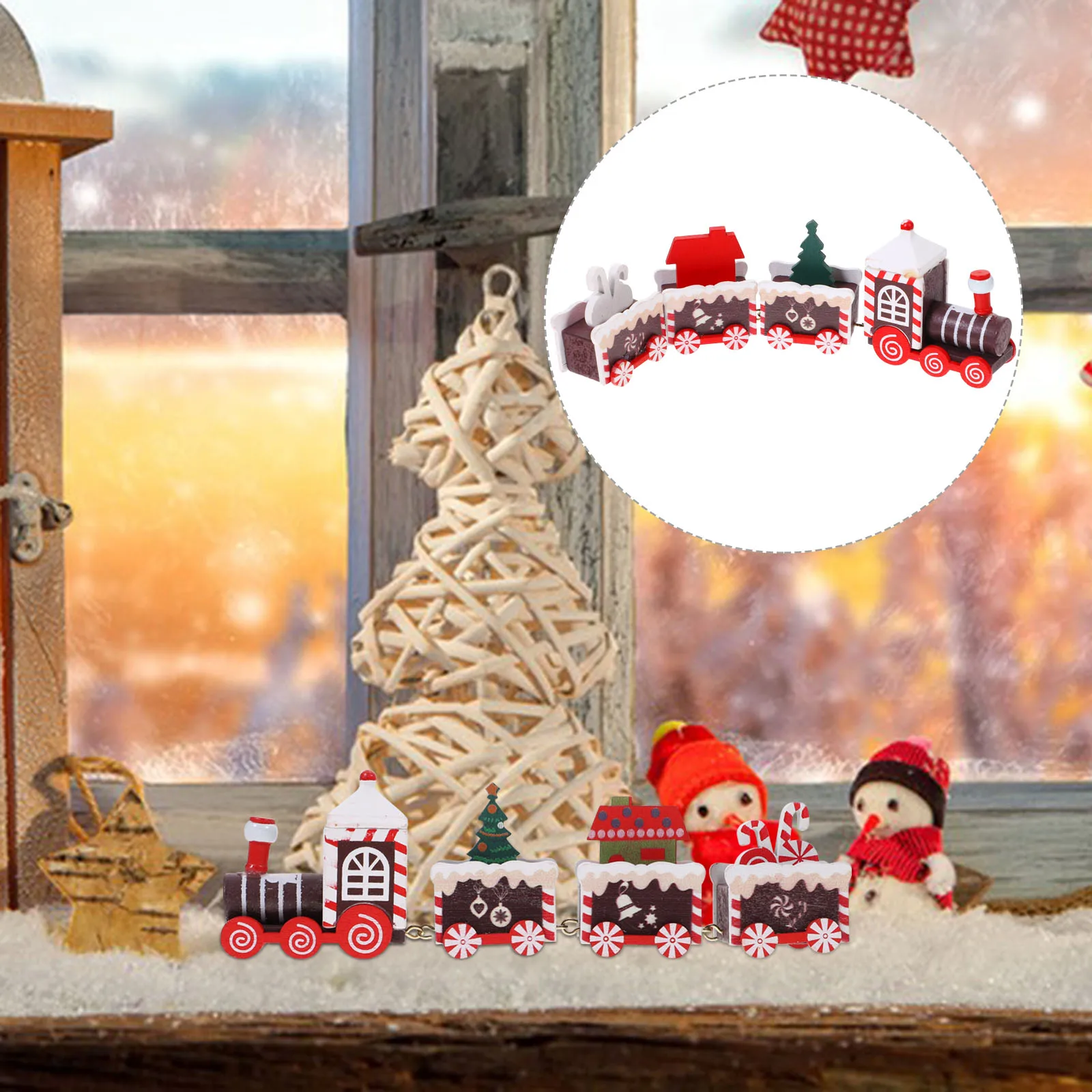 Xmas Desktop Train Ornament Christmas Wooden Train Decoration Table Festival Centerpiece Xmas Table Decoration Christmas Supply