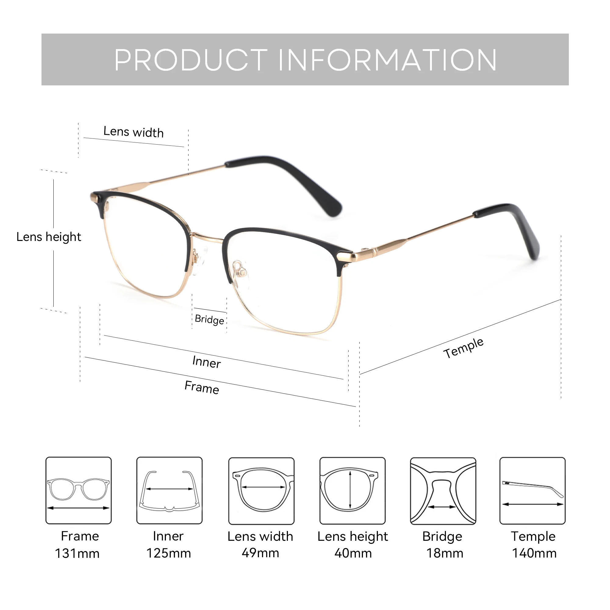 ZENOTTIC Fashion Metal Prescription Eyeglasses Men Square Progressive Optical Glasses Myopia Hyperopia Anti-Blue Light Eyewear