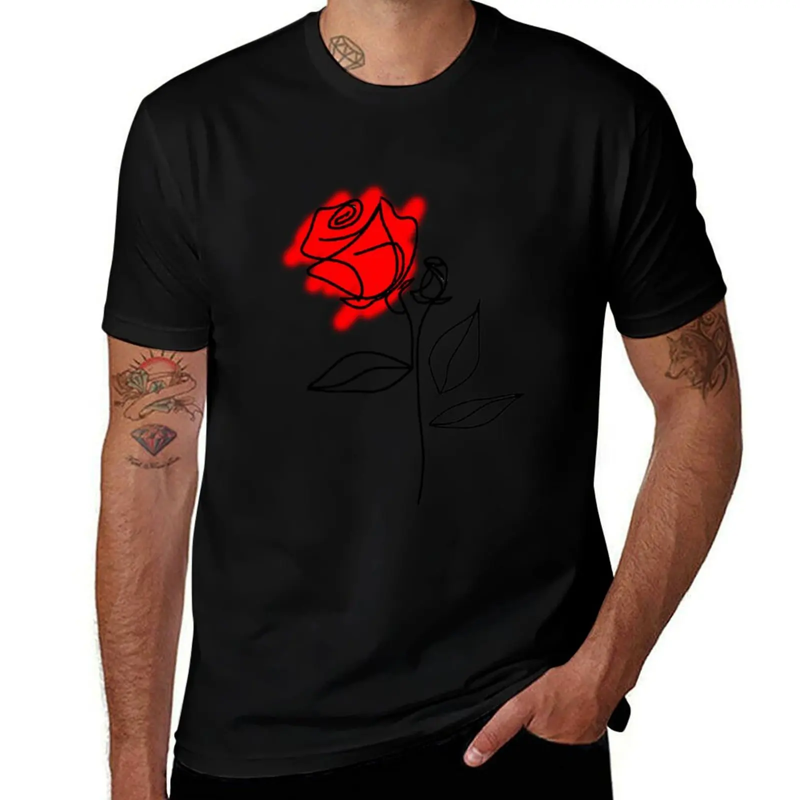 red rose line art simple minimalist drawing line art T-Shirt Holiday Casual Short Sleeve Top T-Shirt