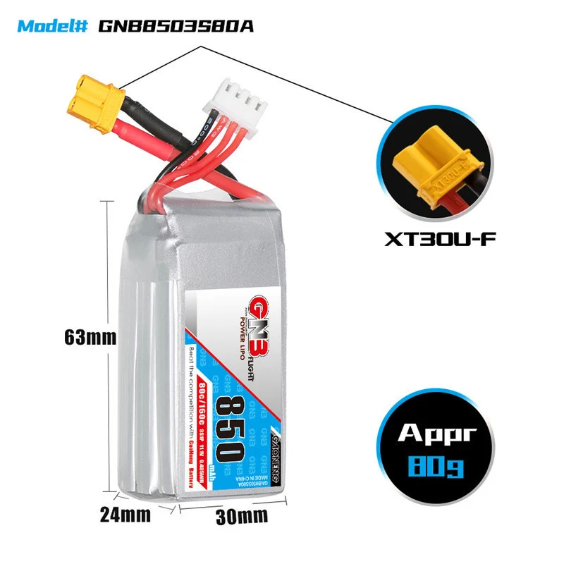 Upgrade Max 160C GNB 11.1V 850mAh 80C Lipo Battery For FPV Racing Drone Quadcopter Helicopter Spare Parts With XT30U-F Plug 3S