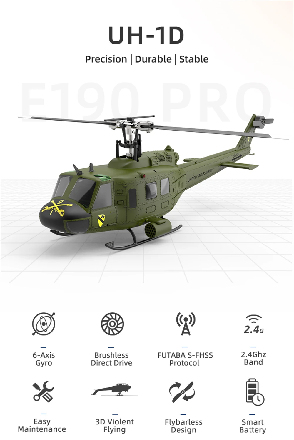 Eachine E190 PRO UH-1 6-Channel RC Helicopter Brushless Motor GPS