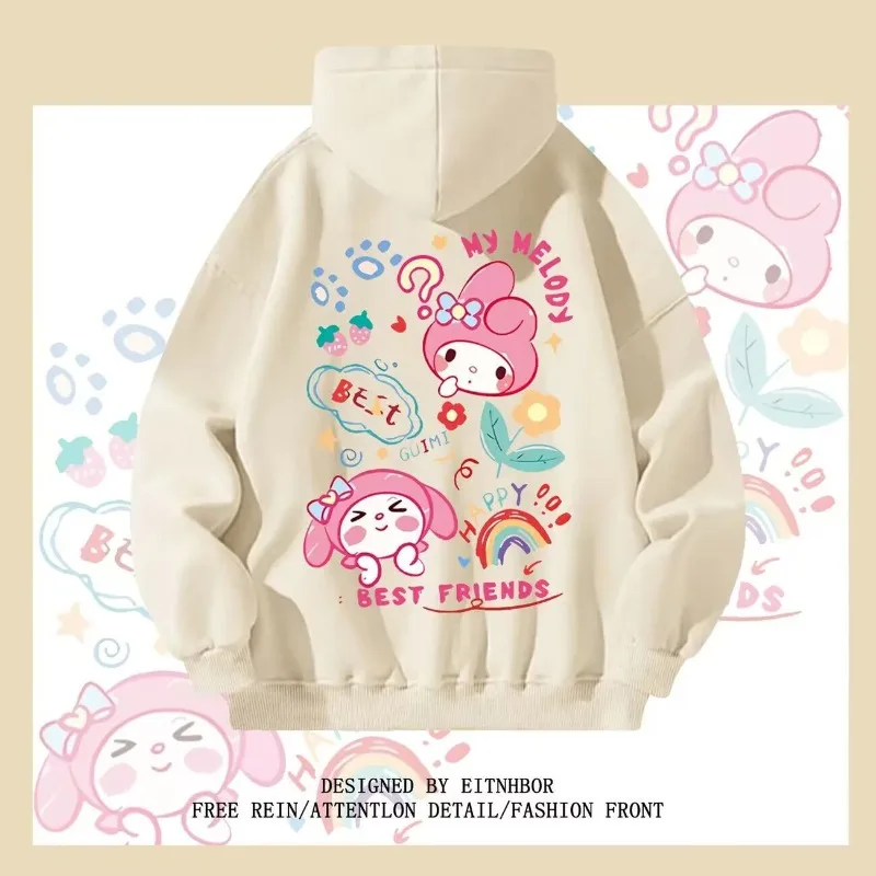 Sanrio Streetwear Women Korean Style Cute My Melody Printed Sweatshirt Versatile Men Women Oversized Hoodie Y2k Clothes 2000s