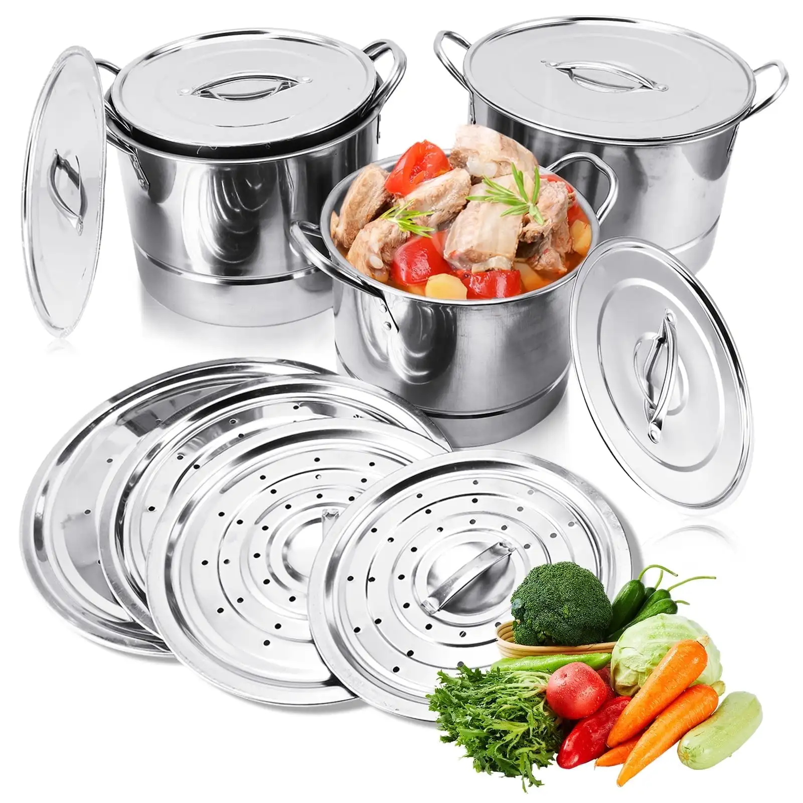 

4Pcs Stainless Steel Stock Pot Set with Lids 11Qt 9Qt 7Qt 5.5Qt Sauce Stockpot For Electric, Gas, Induction, Ceramic Kitchen