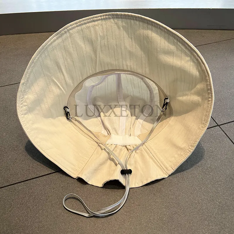 Women Fisherman Hat Large Brim Foldable Solid Color Sun Protection Pleated Anti-UV Round Retractable Brim Women Beach Hat Headwe