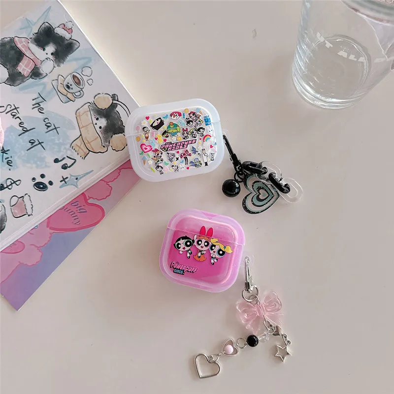 Cute Powerpuff Girls Earphone Case for AirPods 1 2 3 Pro Pro2 4 Love pendant Wireless Bluetooth earphones Cover Capa