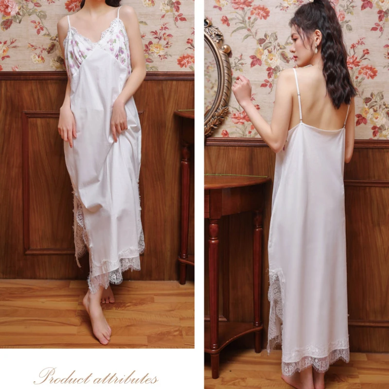 Floral Mesh Night Dress Robe Sets Women Two Pieces Sexy Long Peignoir Romantic Nightgown Bathrobe Nightwear Princess Sleepwear