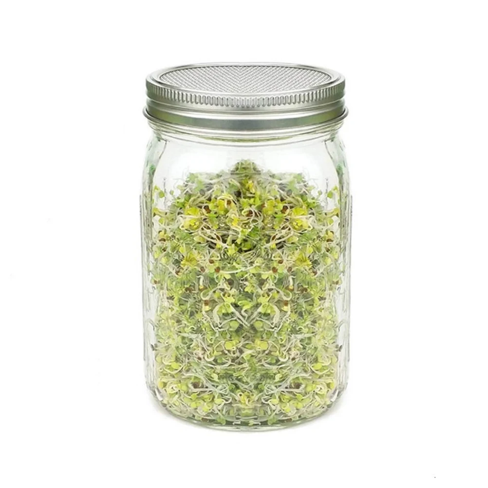 

4pcs Stainless Steel Sprouting Lids 6 Mesh Screens Removable Easy Clean Rustproof For Sprouting Jars Mason Jars Sugar Flour