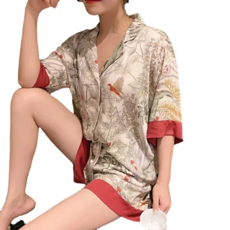 Pajama Set Short Sleeve Shorts Summer Spring Homewear Women's Clothing Button Cardigan Casual Comfort  Stylish Simple Breathable