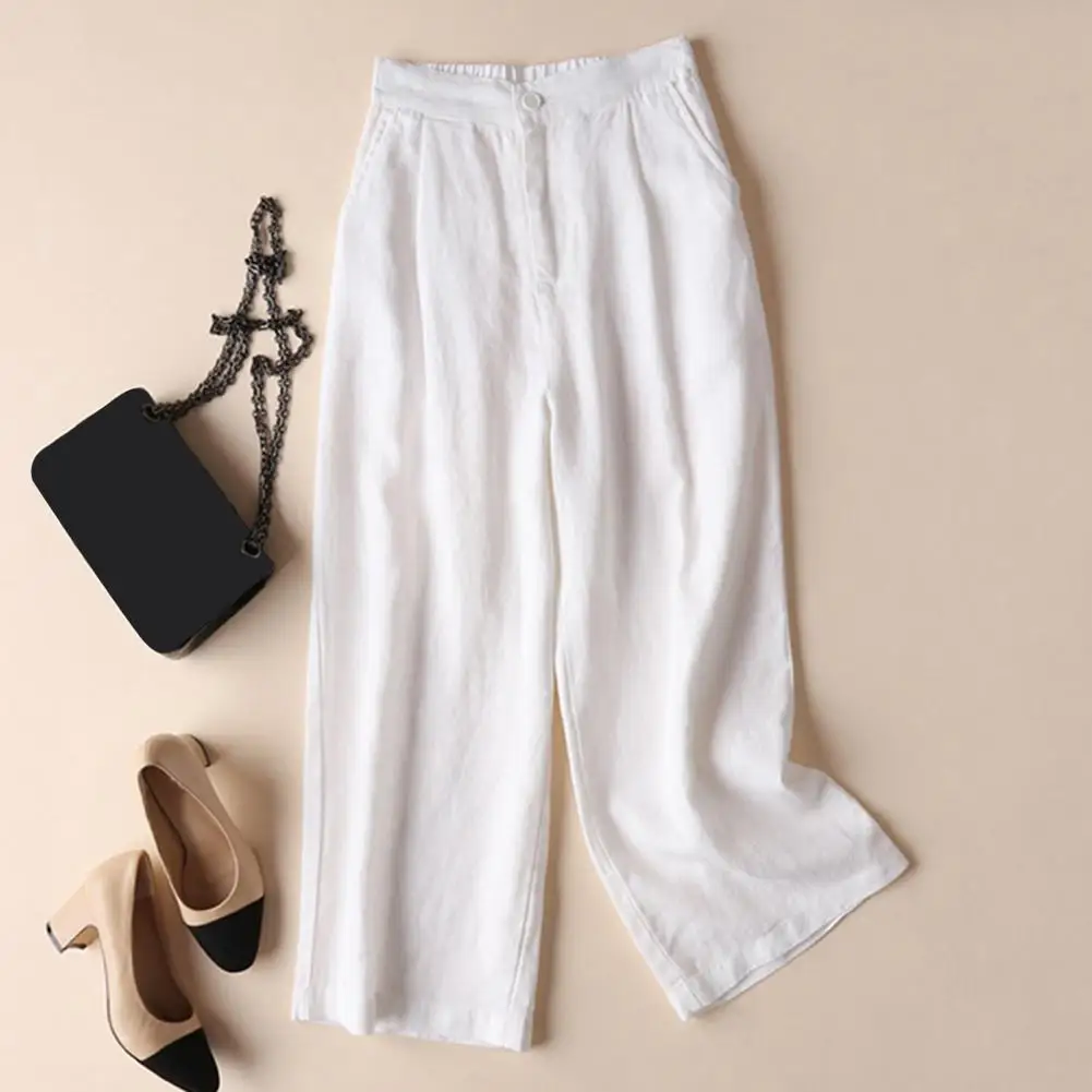 Casual Loose Fit Trousers Versatile Women Trousers Versatile Women's Casual Pants Mid-rise Elastic Waist Loose Fit for Office