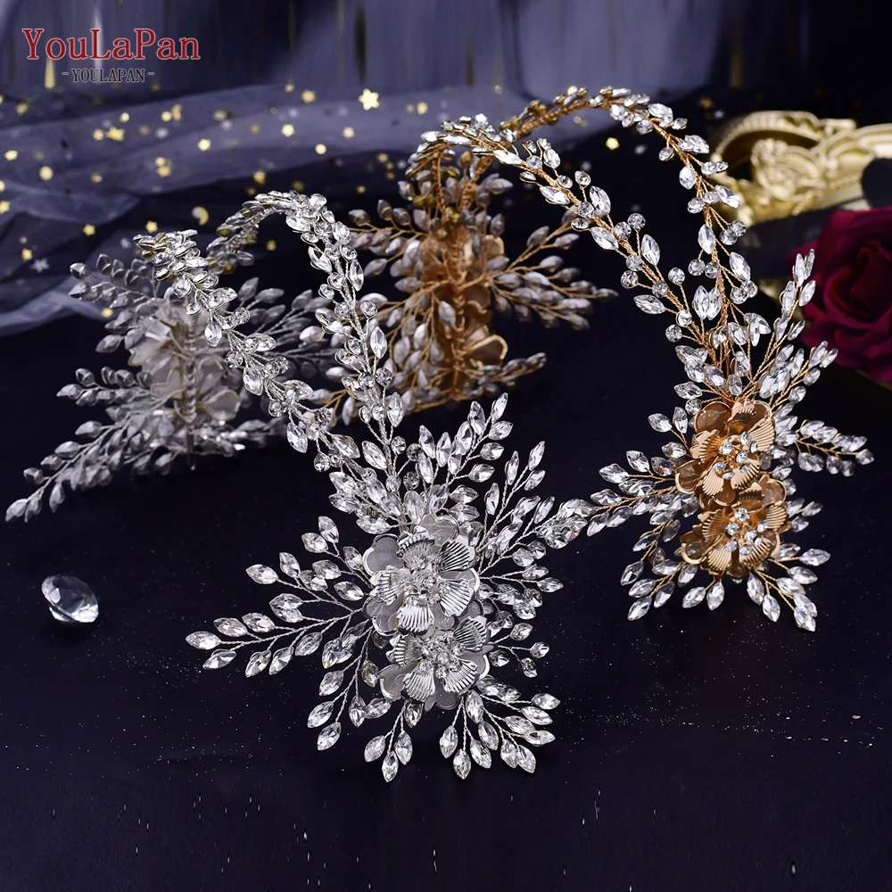 YouLaPan HP284 Wedding Tiara and Crown Flower Bridal Headdress Hair Accessories Rhinestone Woman Headband Pageant Bride Headwear