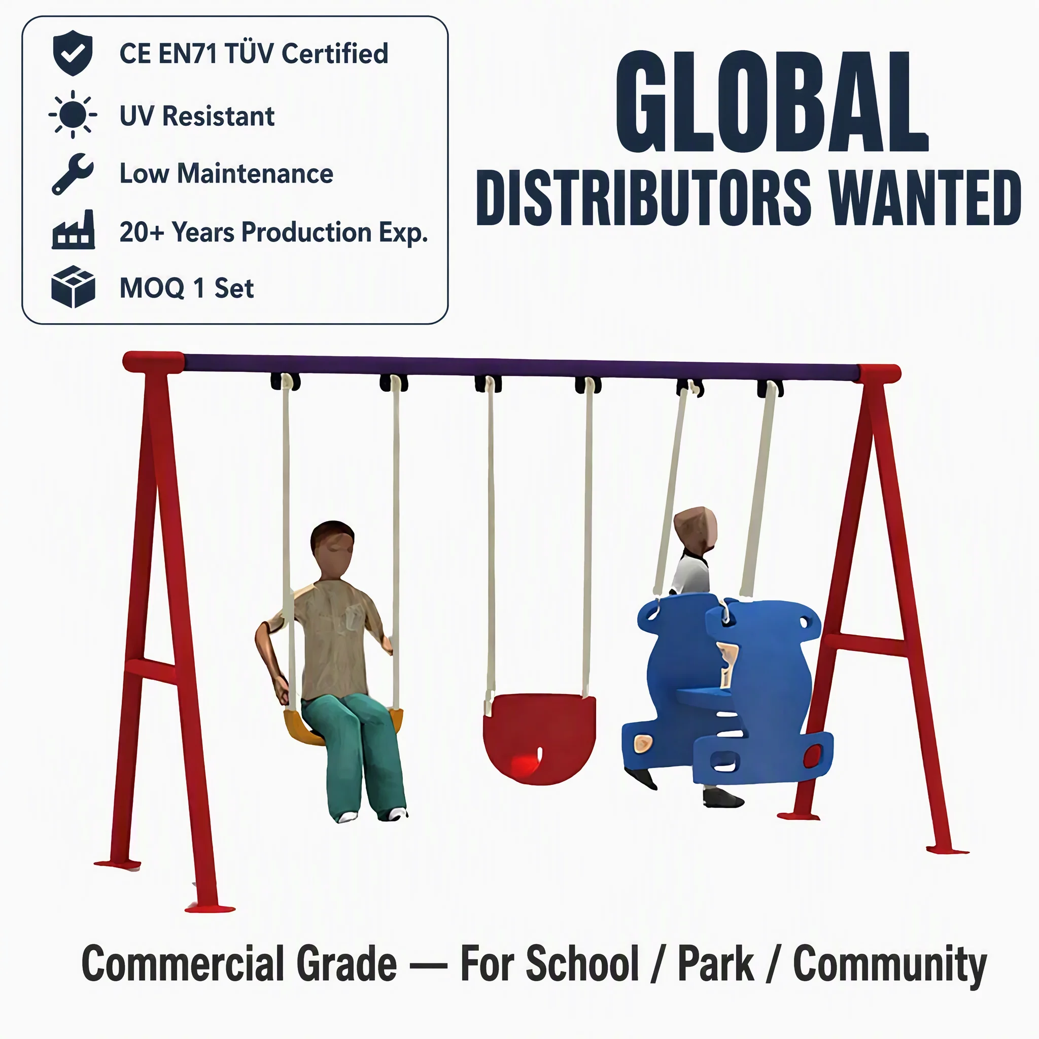 SageDelight Rides OEM Outdoor Playground Equipment Swing Set Kids LLDPE Plastic Steel School Park Community Daycare Manufacturer