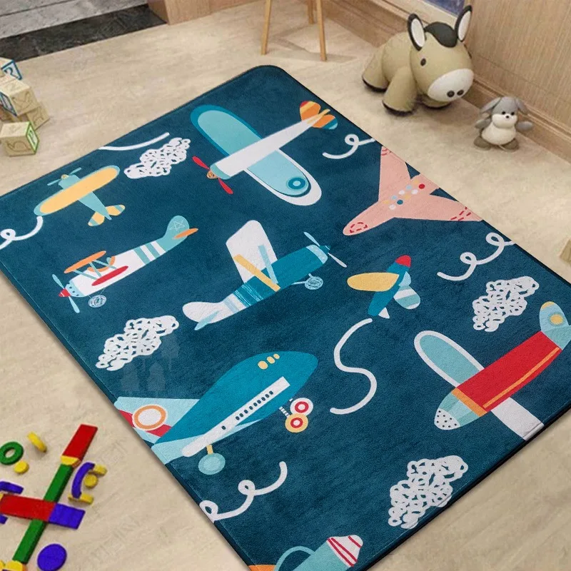 Cartoon Airplane Living Room Carpet Soft Children\'s Play Mat Non Slip Baby Crawling Mats Washable Rugs for Bedroom Home Decor