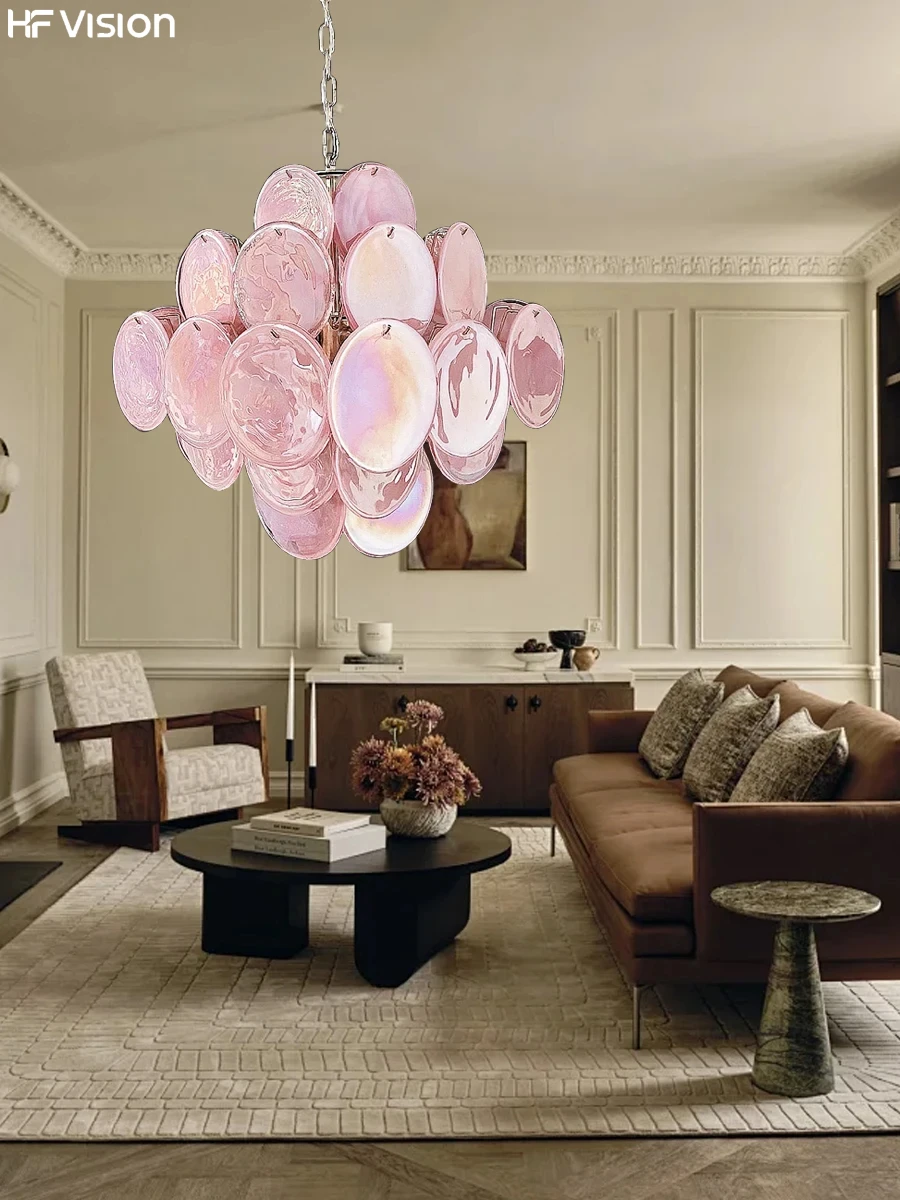 

Pink Glass Italian Style Aesthetic Ceiling Chandelier for Living Room Dining Room and Girls Room Home Decor 2025
