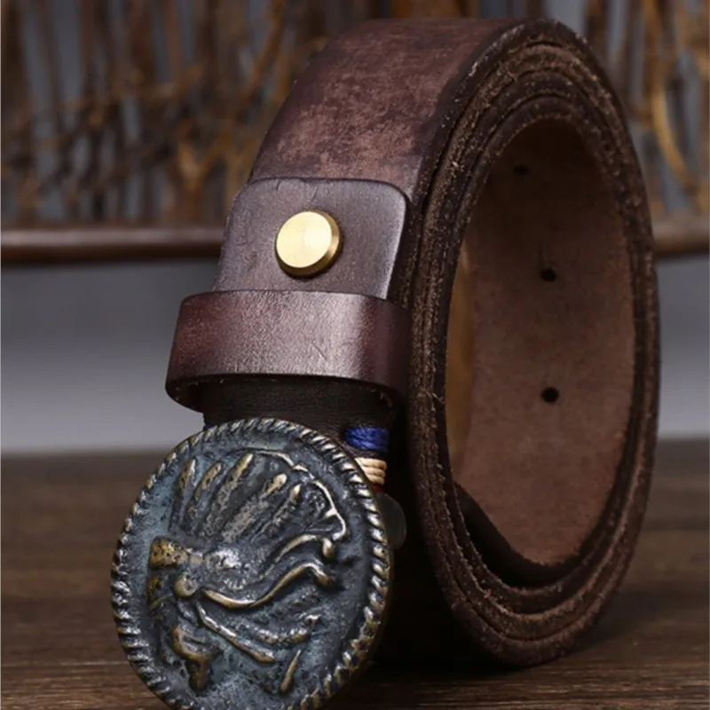 Washable matte plate copper belt men's leather smooth fashionable top layer cowskin