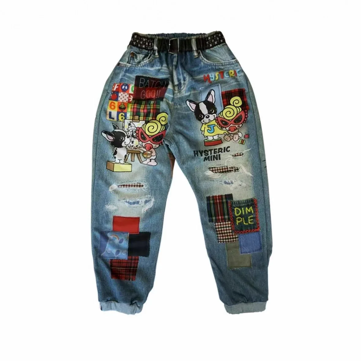 

2025 Autumn-Winter Trendy Designer Kidswear Black Sunglasses Applique French Bulldog Cotton Terry Children's Pants