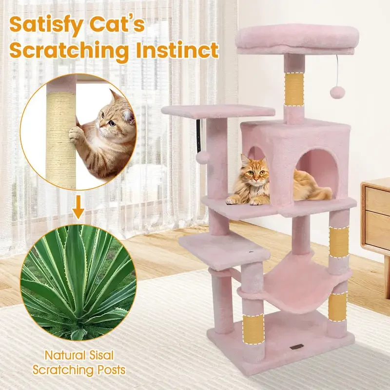 

Multi-Level Cat Tower with 2-Door Condo and Padded Top Perch-Pink