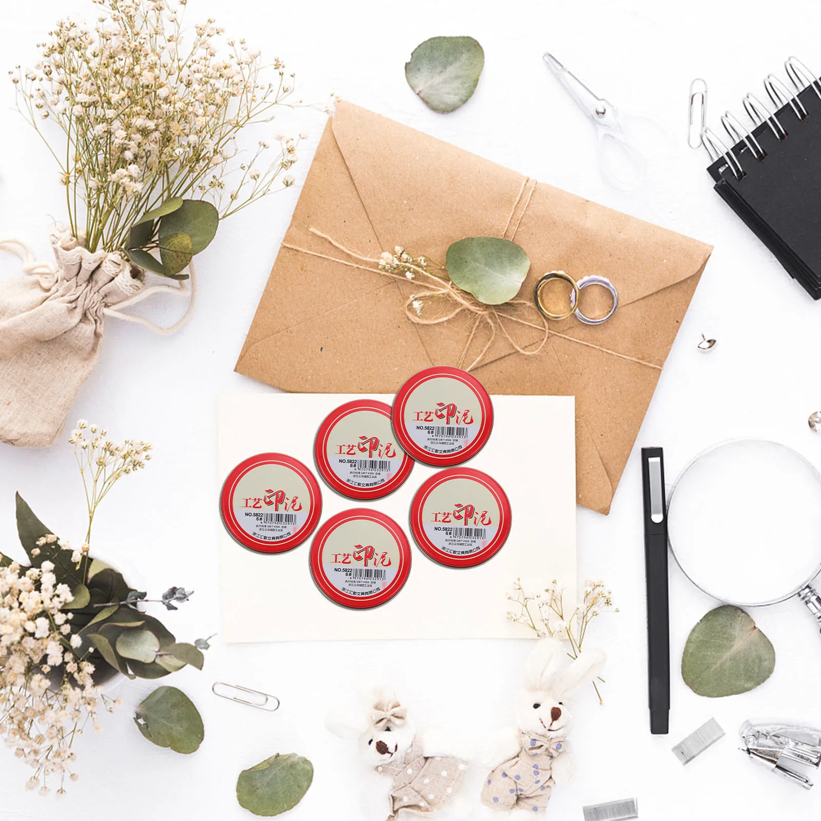 5Pcs Round Ink Pads in Sturdy Iron Boxes Red Color for Craft DIY Multi-Functional Use At Home Or Office