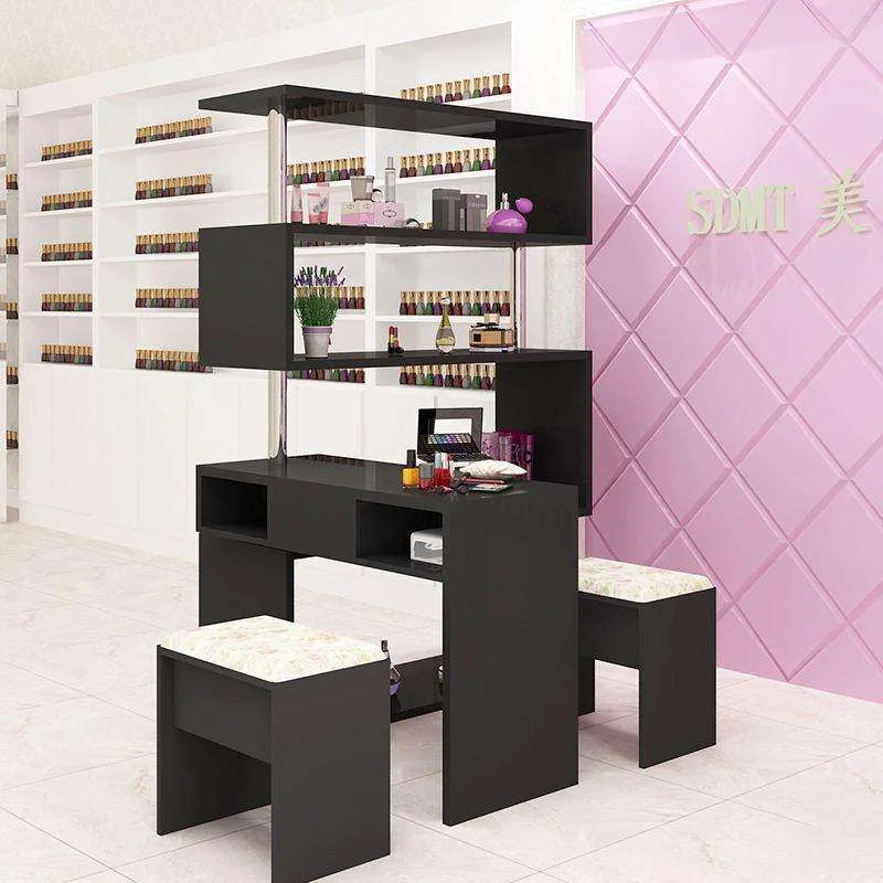 Affordable Wooden Top Gold Leg Nail Art Table, Manicure Desk for Salon Use, Professional Beauty Station