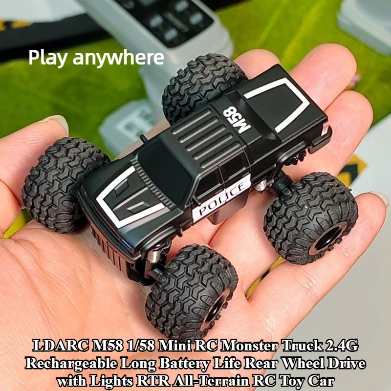LDARC M58 1/58 Mini RC Monster Truck 2.4G Rechargeable Long Battery Life Rear Wheel Drive with Lights RTR All-Terrain RC Toy Car