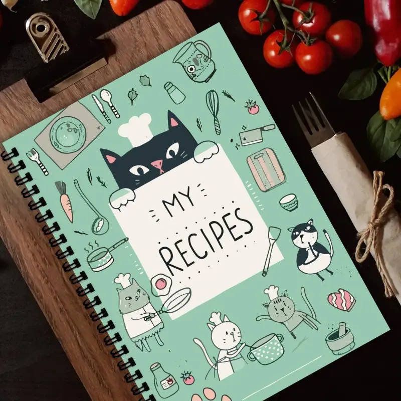 Libro de recetas en espiral A5, diseñado por Chef Cat, libro de recetas en blanco casero, regalo para entusiastas de los alimentos, Chefs