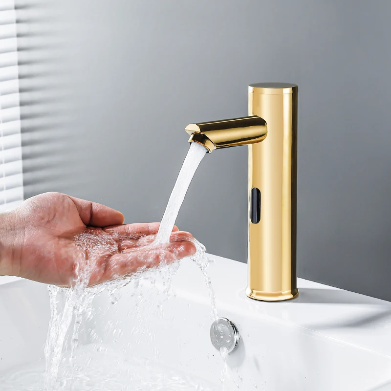 Full-automatic single hot and cold intelligent induction faucet infrared household hand washer with golden copper