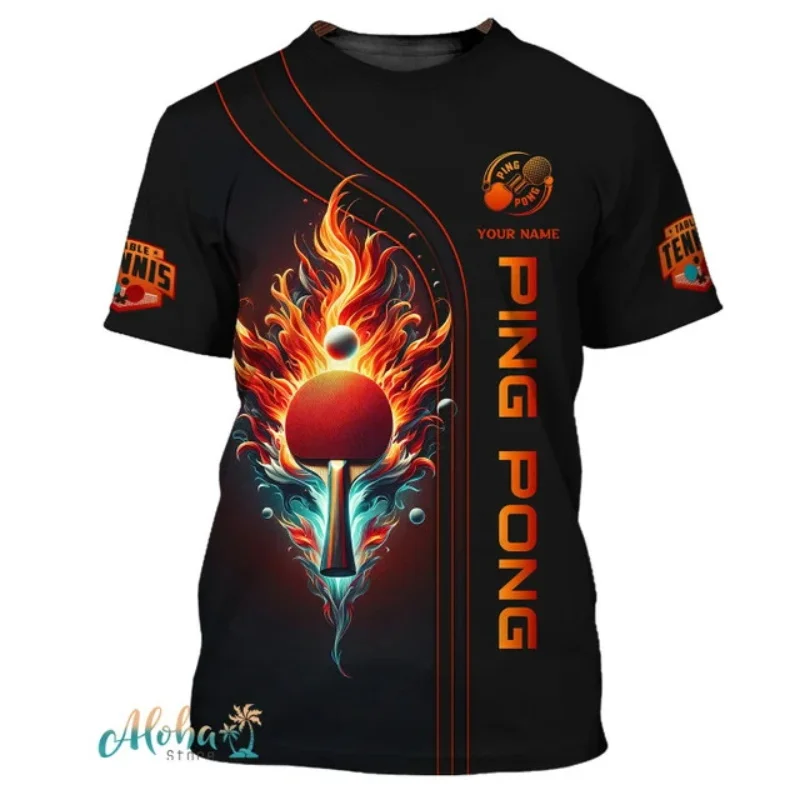 Full Print Ping Pong Tshirts For Men Summer Short Sleeve Crew Neck Table Tennis Tshirts Clothes Mens Plus Size Tee Shirts Tops