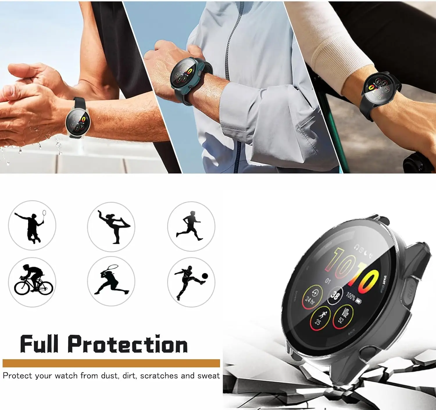 Gehärtetes Glas + PC-Hülle für Garmin Forerunner 265, Displayschutzfolie, Stoßstange für Garmin Forerunner 265, kratzfeste Schale – Detail 6