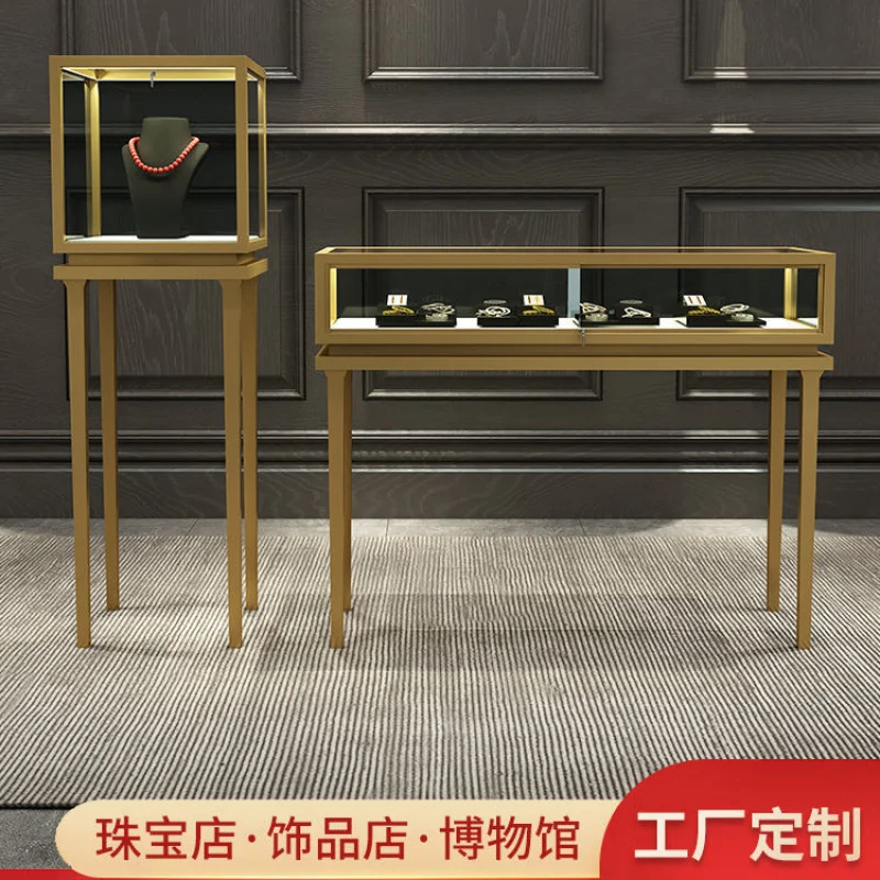 

Custom. Longhe Jewelry Cabinet Display Cabinet Made of Glass Retro Cabinet Accessories Shopping Mall Solid Wood Paint Jewelr