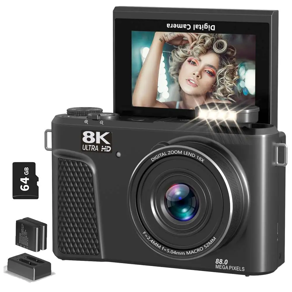 Appareil photo numérique 8K pour la photographie Caméra de vlog WiFi 88MP pour YouTube 3"180 ° Camér