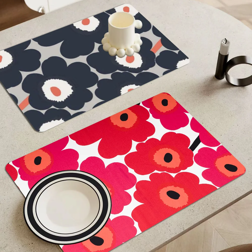 Marimekko-U-Unikko Flowers Table Drain Pad Tabletop Absorbent Draining Mat Tableware Mats Placemats for Table Decor