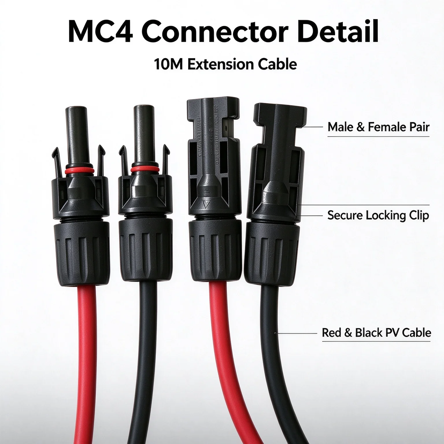 10 Meter Solar Extension Cable, M&F Connector, Black and Red, 1 Pair