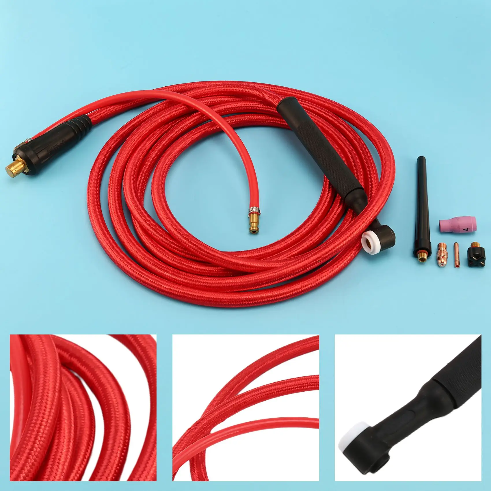 WP9F 4M Red Super Soft Hose Braided Air-Cooled Complete TIG Welding Torch 35-70 Connector