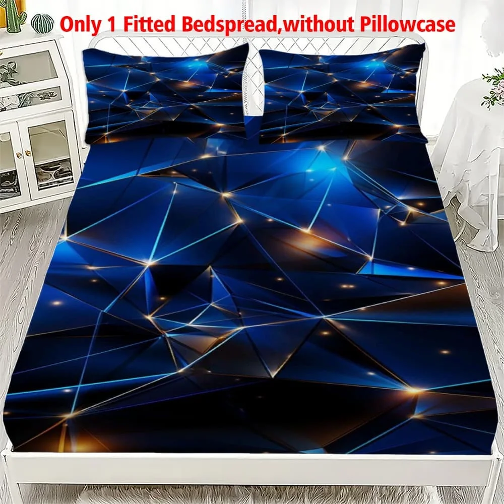 1pc 3D Deep Blue Starburst Crystal Fitted Sheet Deep Pocket Elastic Mattress Cover Single Double Queen King Bedroom Decor