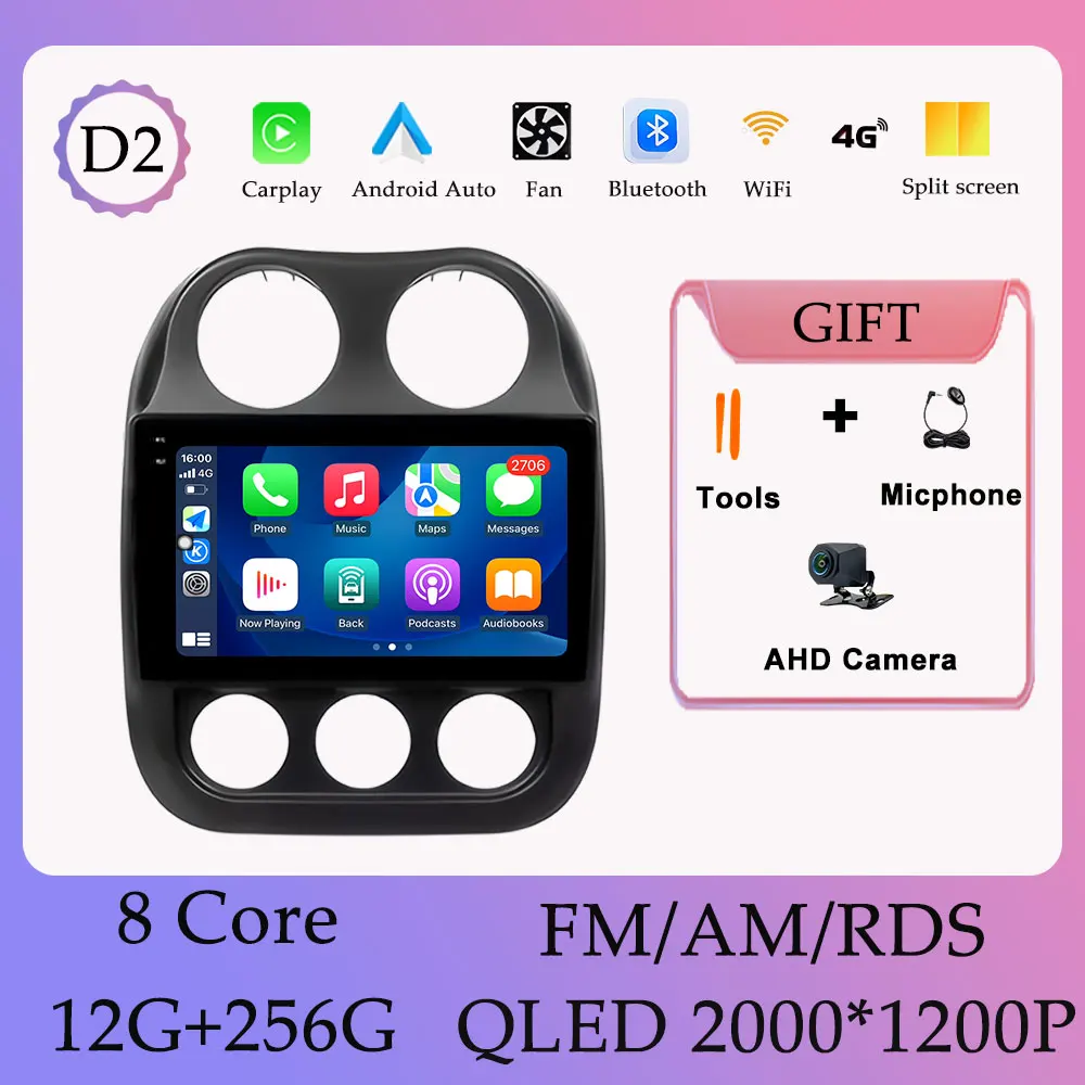 Draadloze Carplay Android 16 Autoradio Video Audi Multimedia Speler voor Jeep Compass Patriot 2009-2015 GPS Navi DSP Stereo WIFI
