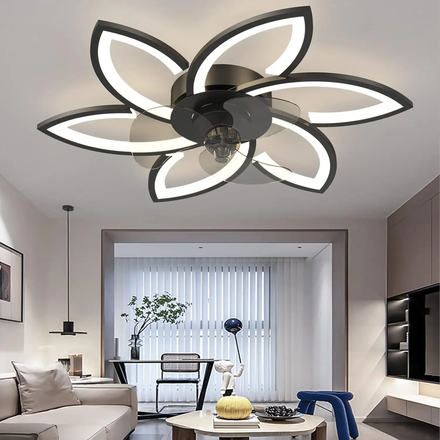 6-Blads Dimbare Plafondventilator met Verlichting, Afstandsbediening en APP-besturing, LED Plafondventilator met Verlichtingsfunctie
