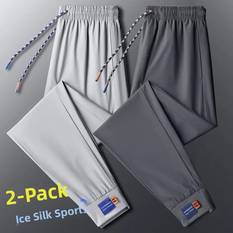 

Мужские летние тонкие свободные спортивные брюки из ледяного шелка с девятью точками, модные повседневные длинные брюки, дышащие, удобные, молодежные