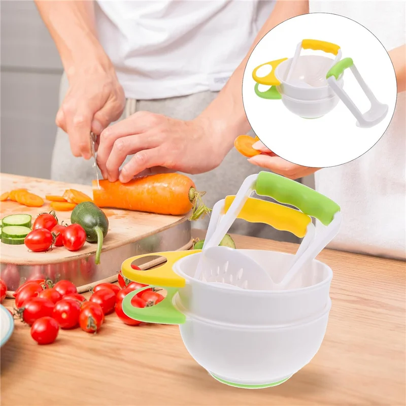 Baby Food Masher Bowl Portable Vegertable Food Crusher Maker With Anti-scalding Handle Fine Grinding Rod Bowl Baby Accessories