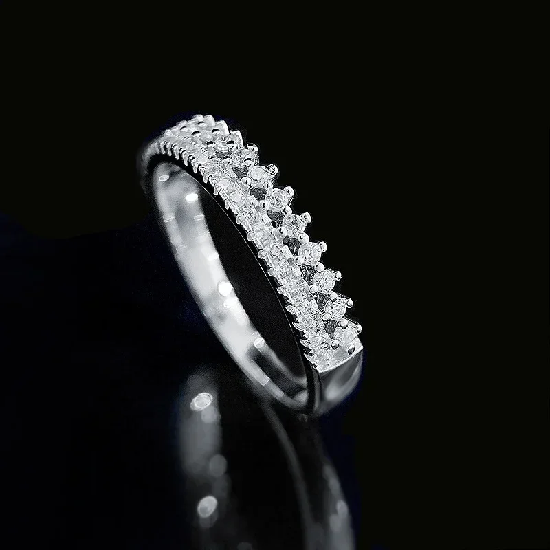 SpringQiaoer 2024 Trend 925 Sterling Silver Ins Cool Wind Overlapping Row Crystal Zircon Engagement Ring Fine Jewelry Gifts