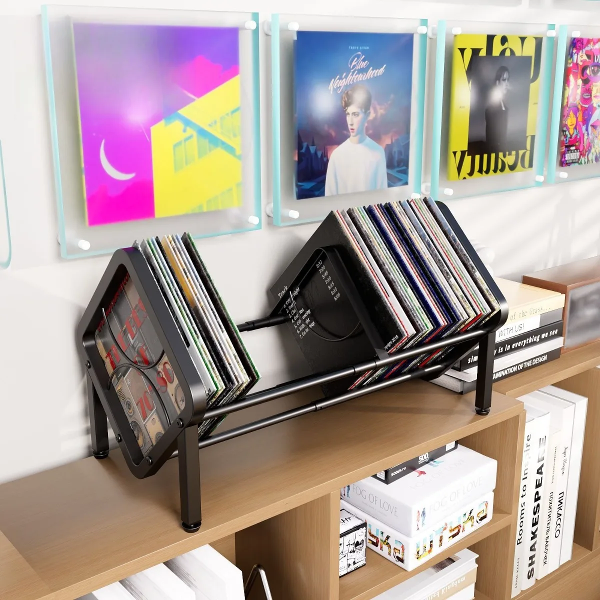 رف تخزين أقراص مضغوطة من الفينيل الحديدي قابل للتعديل - منظم ذو سعة كبيرة للألبومات ورف الوسائط الموفر للمساحة #1