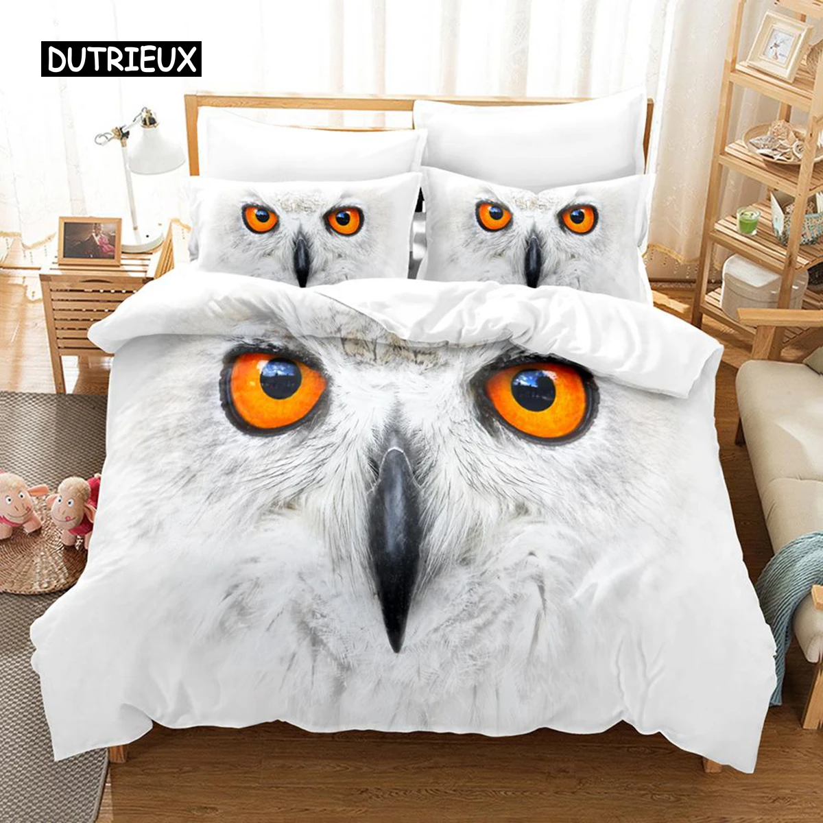 

Owl Duvet Cover Set Microfiber Cute White Owl Comforter Cover Bird Animal Quilt Cover for Boys Teens Adults Double Queen Size