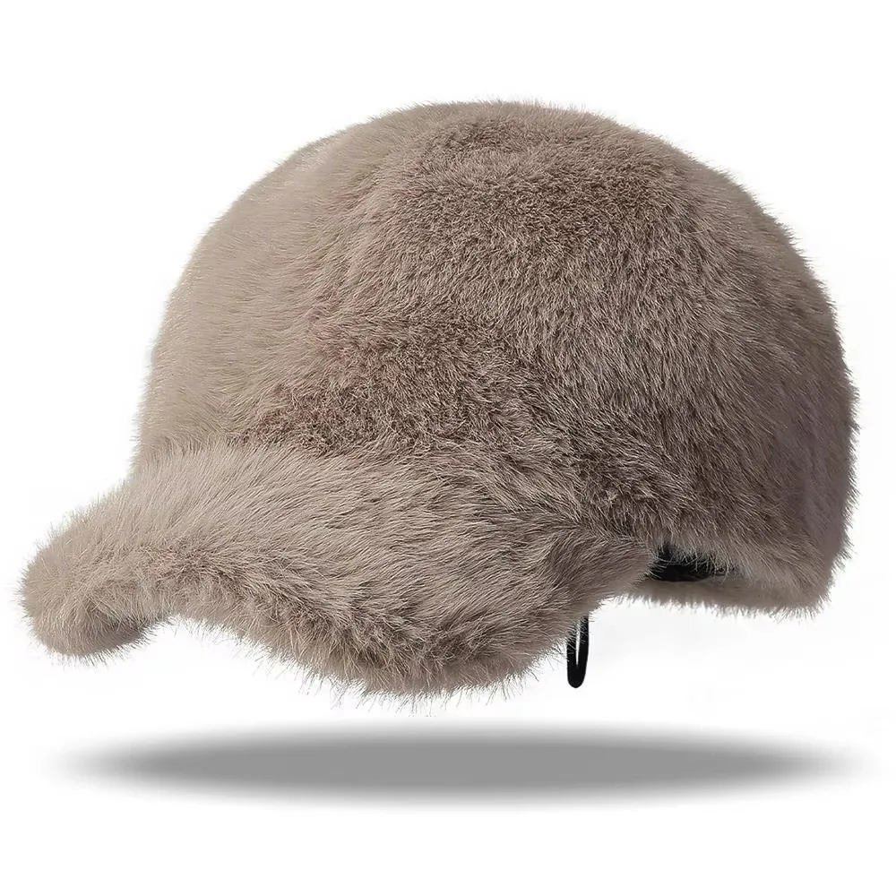 

Fashion Luxury Baseball Hat Thickened Fluffy Snapback Hats Solid Color Adjustable Faux Fur Cap Winter Outdoor Wear