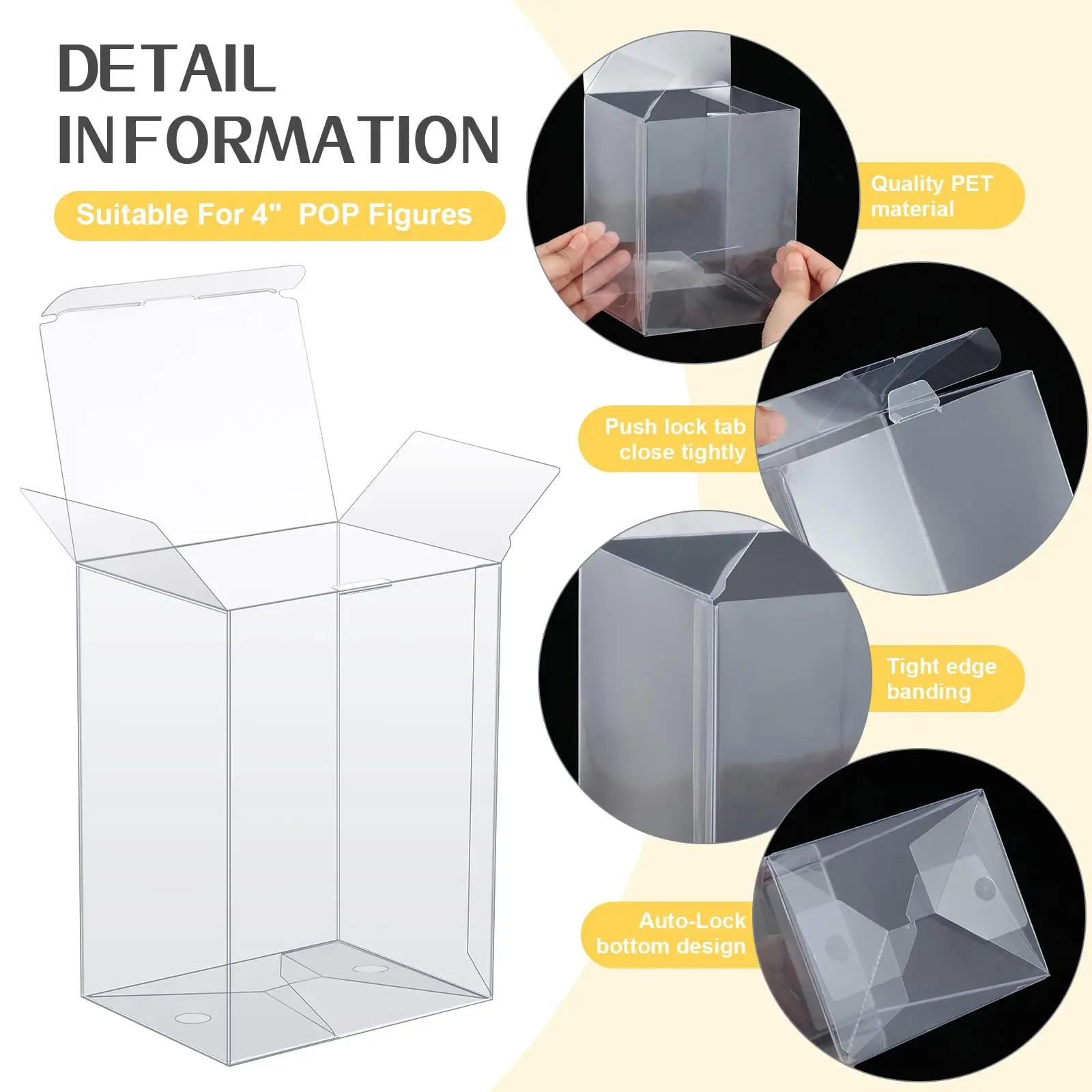 Clear Display Case Compatible with 4 Inch Funko Pop Vinyl Figures, Heavy Duty Protective Box with Locking Tab